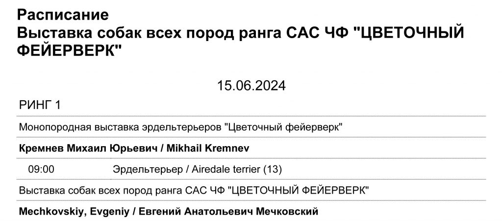 Выставка собак всех пород ранга CAC ЧФ "ЦВЕТОЧНЫЙ ФЕЙEРВЕРК"